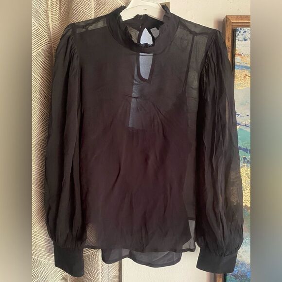 J Crew Top Chiffon Ruffleneck Women’s Black Long Sleeve Lined Sz XS NWT - Picture 4 of 13